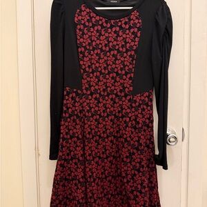 Chic Black and Red Floral Long Sleeve Dress